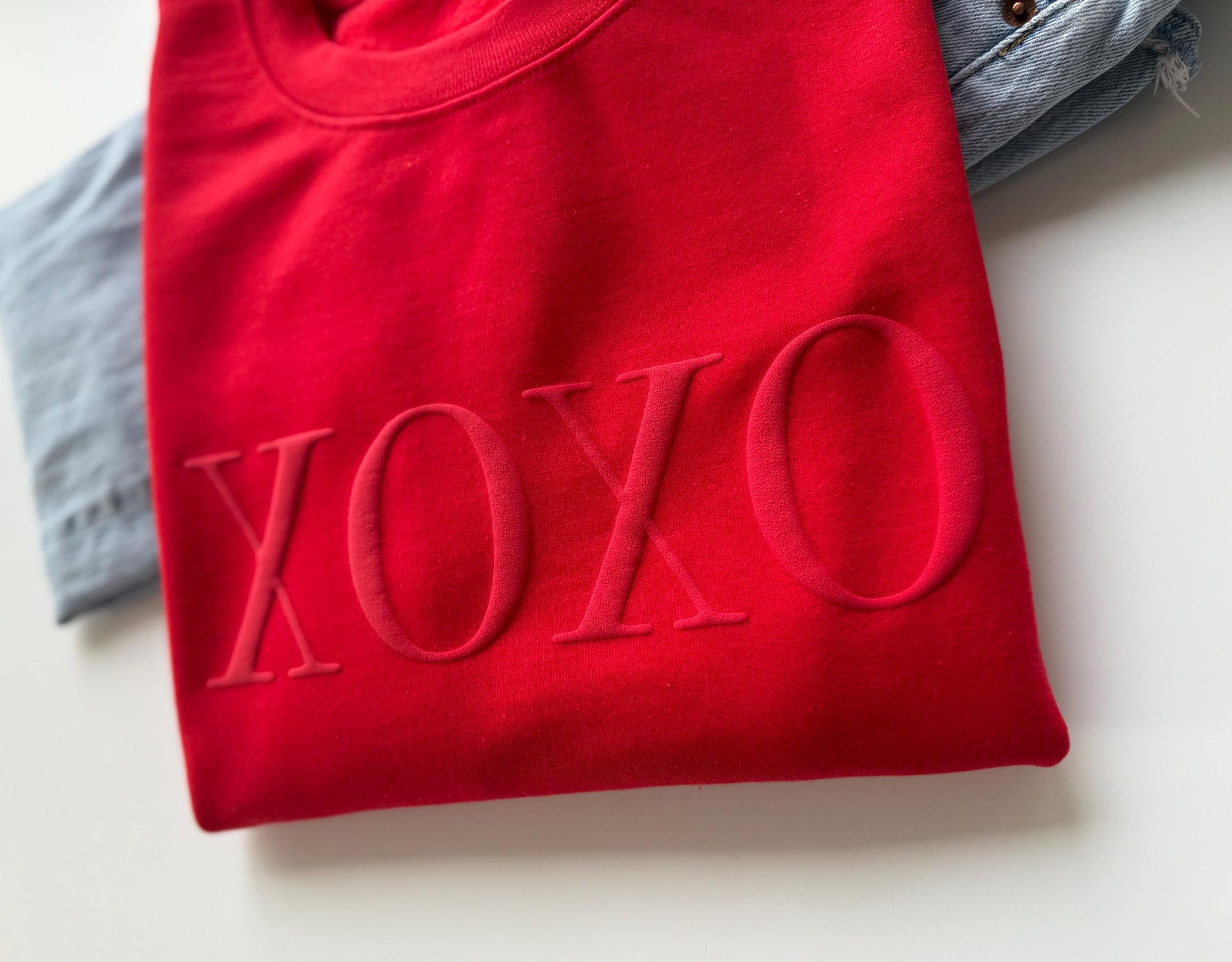 XOXO Sweatshirt, Women's Valentine Sweater, Valentine's Day Shirt, Galentine's Day, Valentine's Outfit, Embossed Valentine's Day sweatshirt