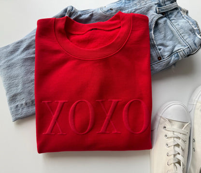 XOXO Sweatshirt, Women's Valentine Sweater, Valentine's Day Shirt, Galentine's Day, Valentine's Outfit, Embossed Valentine's Day sweatshirt