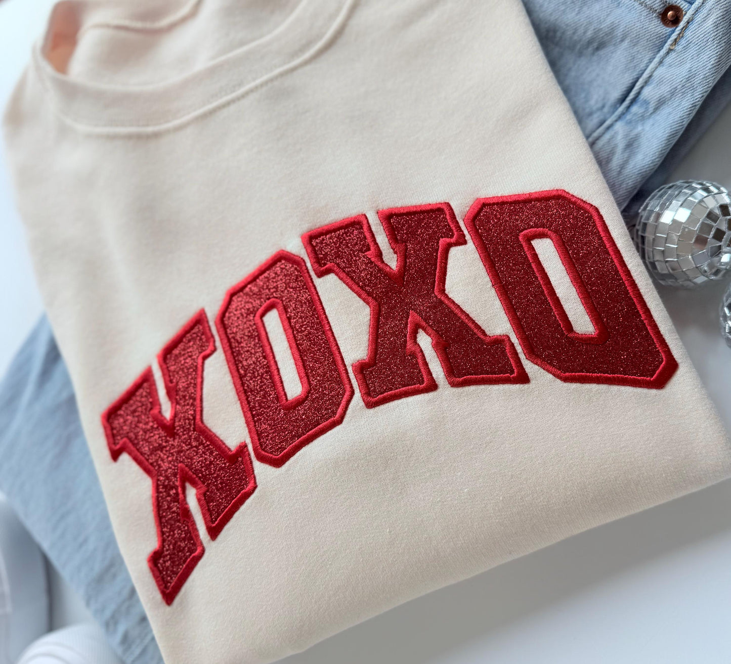 Glitter Red XOXO Embroidered Valentine Sweatshirt