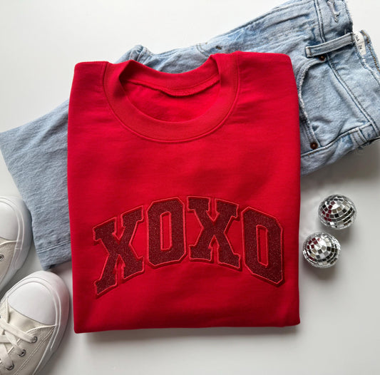 Glitter XOXO Crewneck, Embroidered Women's Valentine's Day Sweatshirt, Valentine's Sweater, Valentine's Day Shirt, Galentine's Day