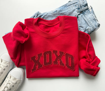 Glitter XOXO Crewneck, Embroidered Women's Valentine's Day Sweatshirt, Valentine's Sweater, Valentine's Day Shirt, Galentine's Day