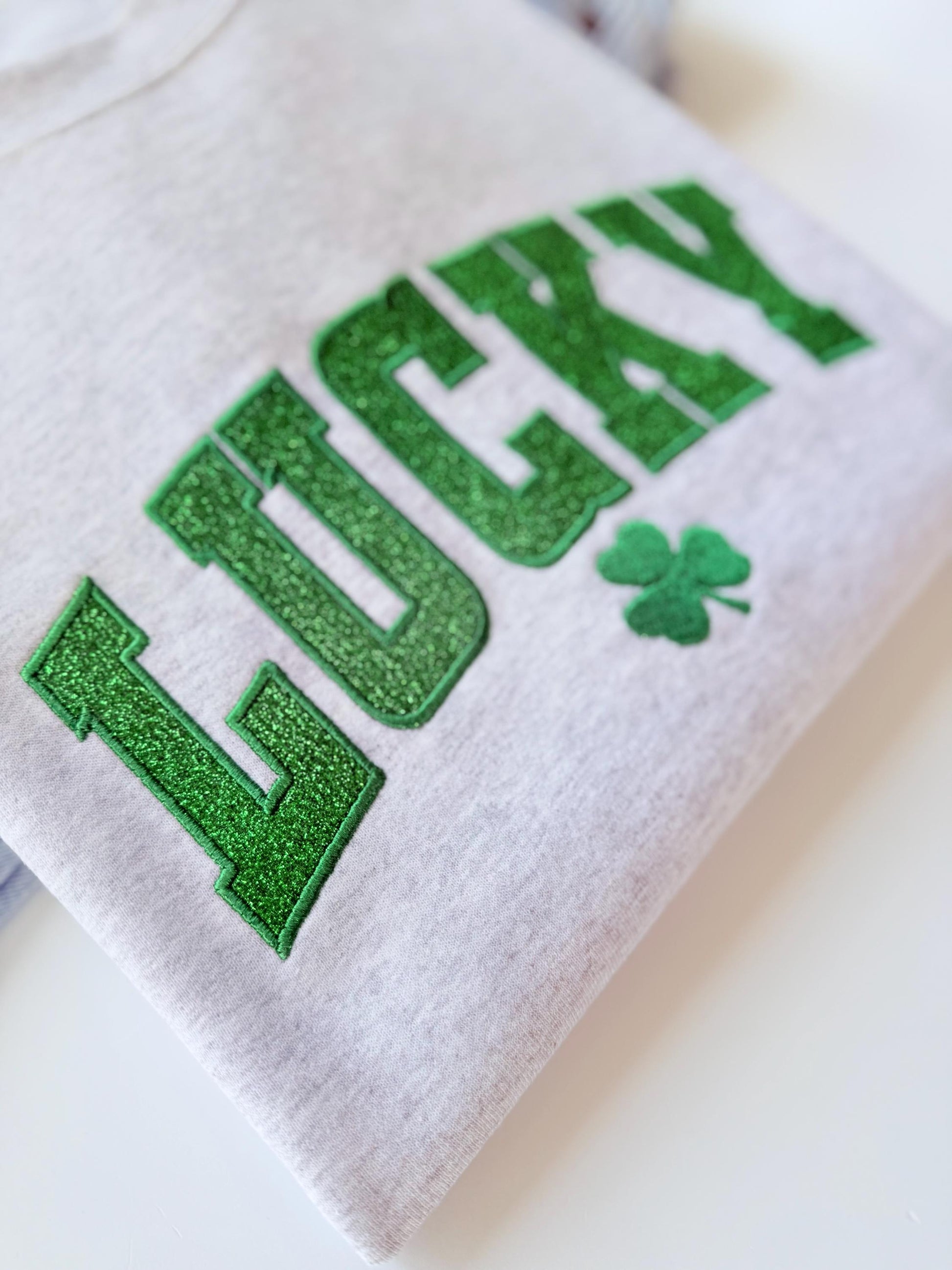 Women's Embroidered Lucky Crewneck, Glitter St. Patrick's Day Sweatshirt