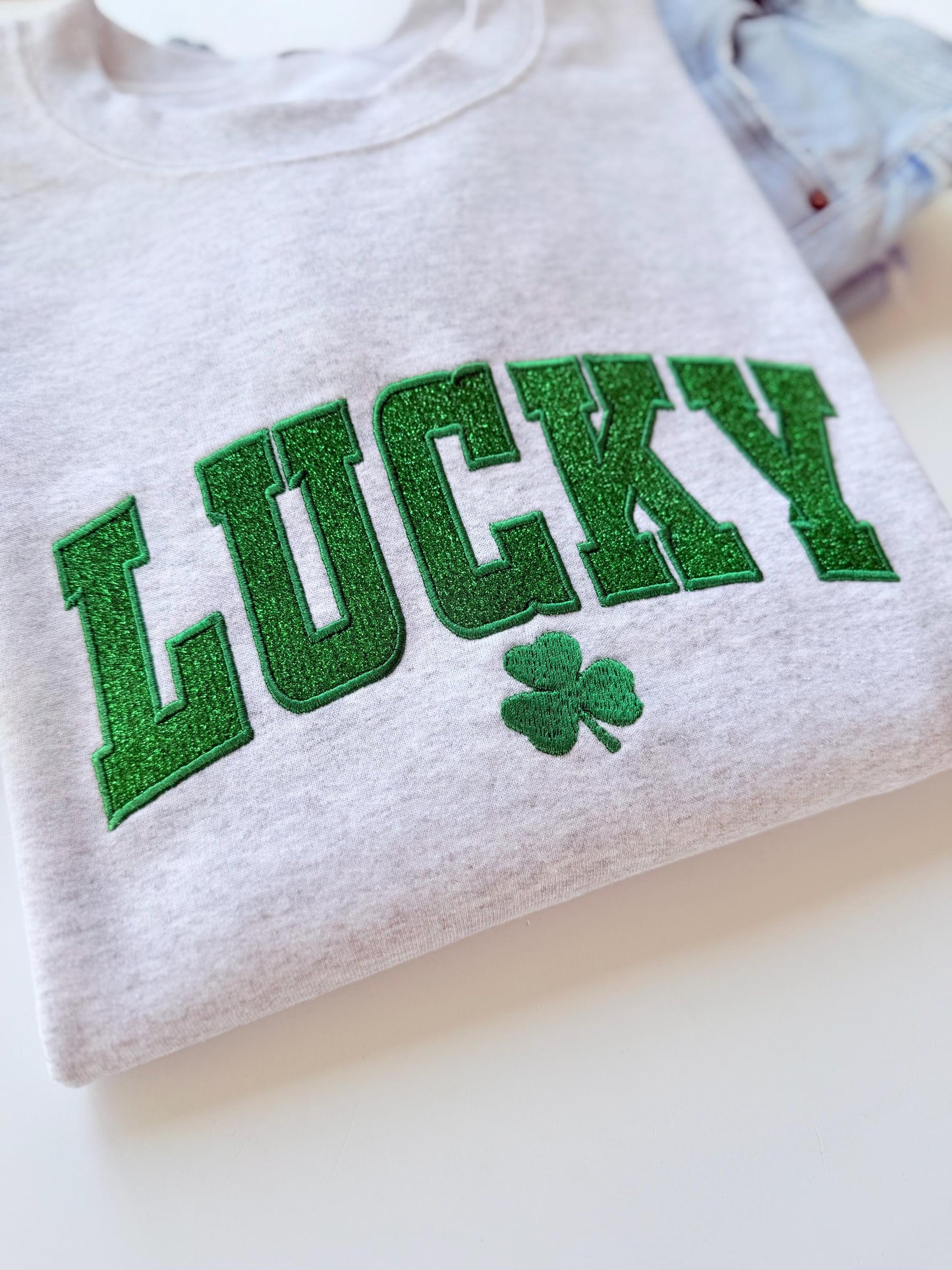 Women's Embroidered Lucky Crewneck, Glitter St. Patrick's Day Sweatshirt