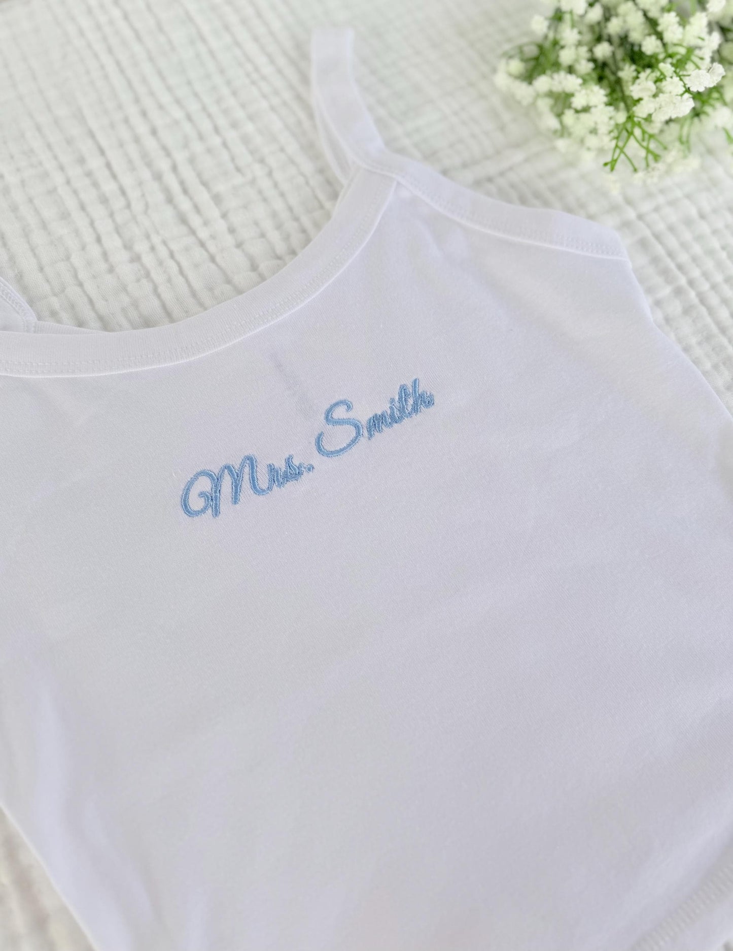Embroidered Spaghetti Strap Tank Top, Mrs. Tank, Bride T-Shirt, Bridal Shower Gift, Engagement Gift, Bridal Tank Top, Mrs. Baby Tee,