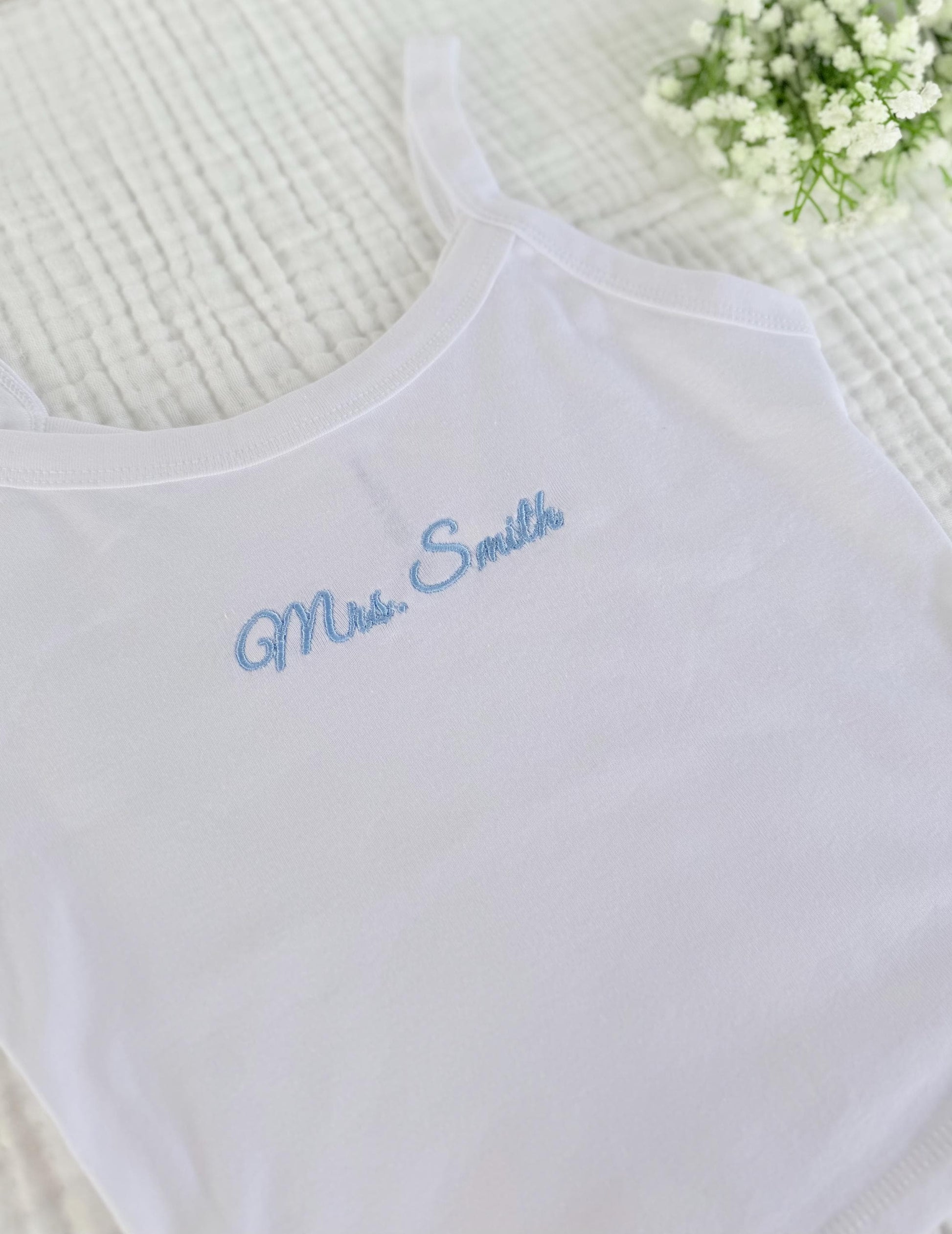Embroidered Spaghetti Strap Tank Top, Mrs. Tank, Bride T-Shirt, Bridal Shower Gift, Engagement Gift, Bridal Tank Top, Mrs. Baby Tee,