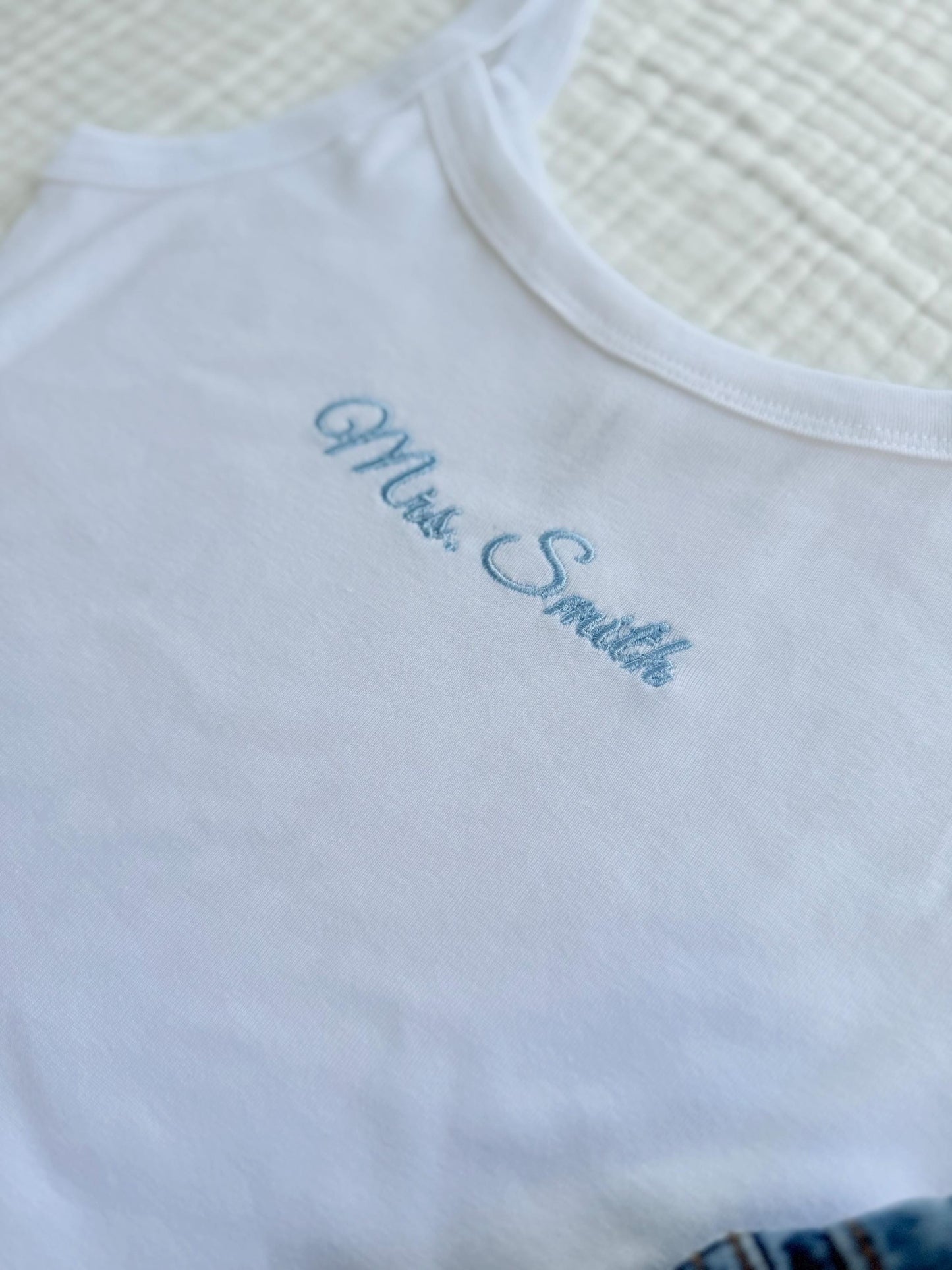 Embroidered Spaghetti Strap Tank Top, Mrs. Tank, Bride T-Shirt, Bridal Shower Gift, Engagement Gift, Bridal Tank Top, Mrs. Baby Tee,