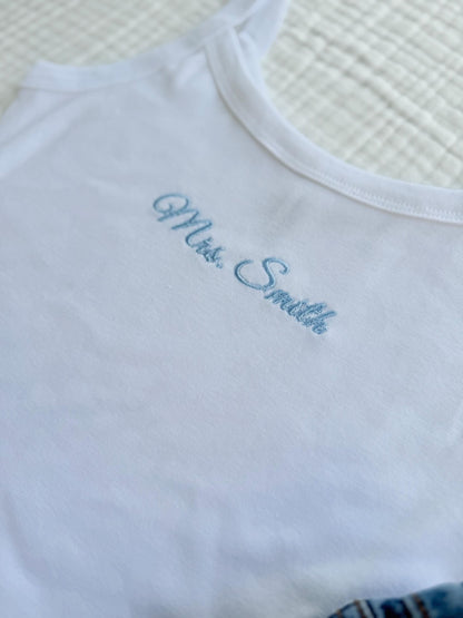 Embroidered Spaghetti Strap Tank Top, Mrs. Tank, Bride T-Shirt, Bridal Shower Gift, Engagement Gift, Bridal Tank Top, Mrs. Baby Tee,
