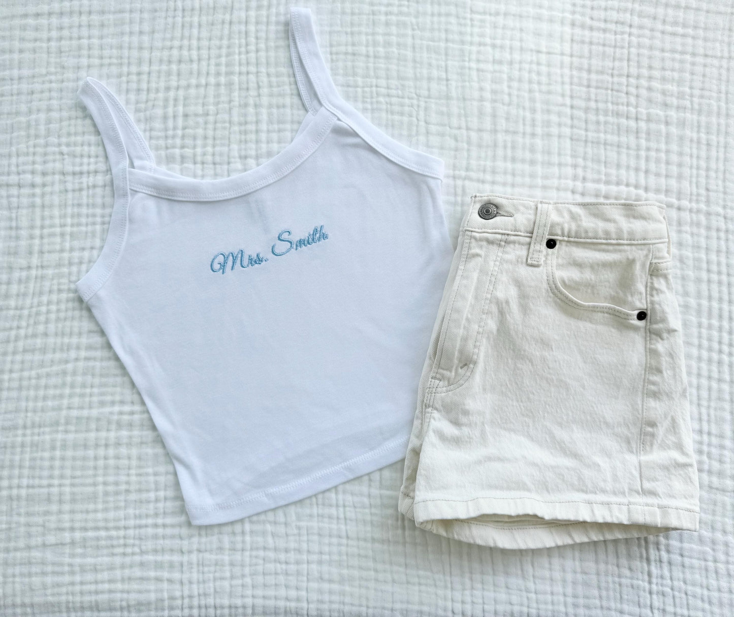 Embroidered Spaghetti Strap Tank Top, Mrs. Tank, Bride T-Shirt, Bridal Shower Gift, Engagement Gift, Bridal Tank Top, Mrs. Baby Tee,