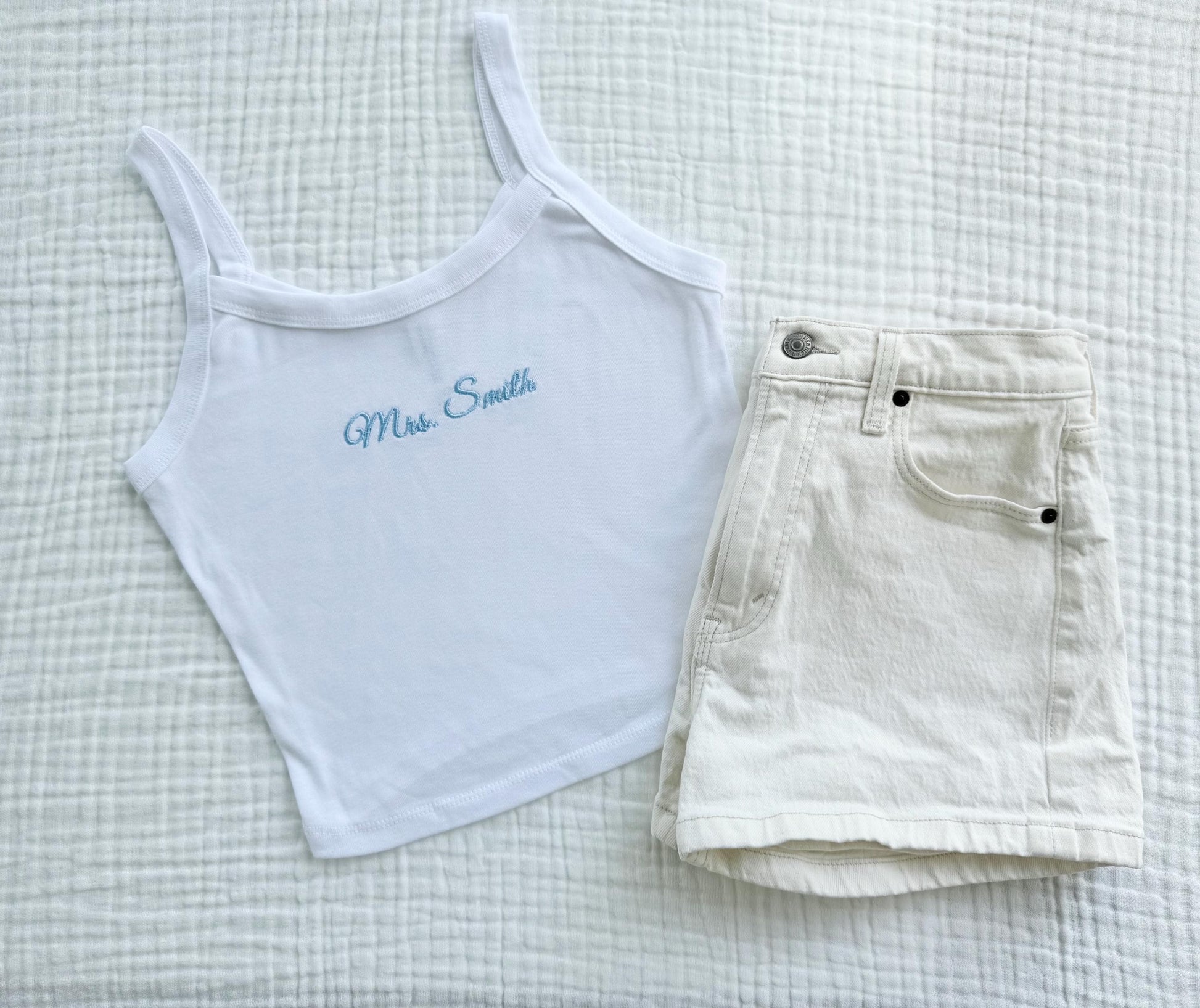 Embroidered Spaghetti Strap Tank Top, Mrs. Tank, Bride T-Shirt, Bridal Shower Gift, Engagement Gift, Bridal Tank Top, Mrs. Baby Tee,