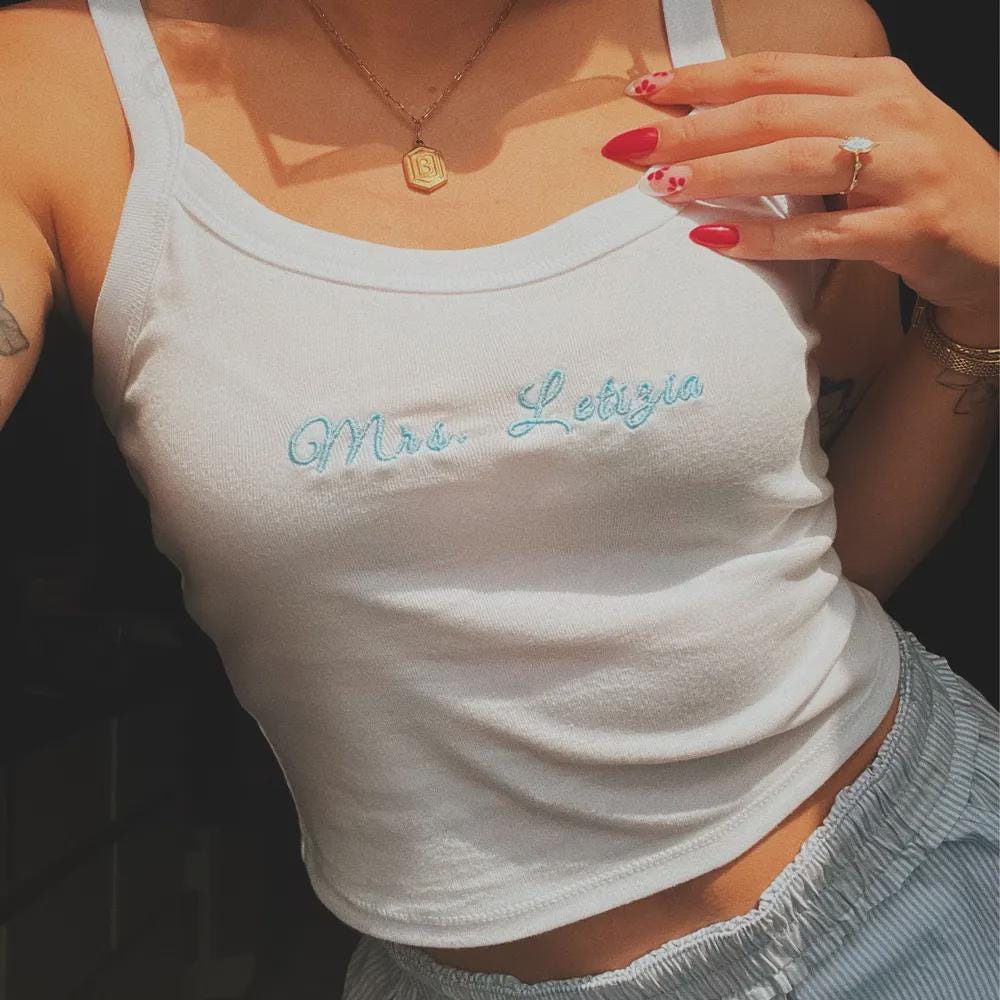 Embroidered Spaghetti Strap Tank Top, Mrs. Tank, Bride T-Shirt, Bridal Shower Gift, Engagement Gift, Bridal Tank Top, Mrs. Baby Tee,