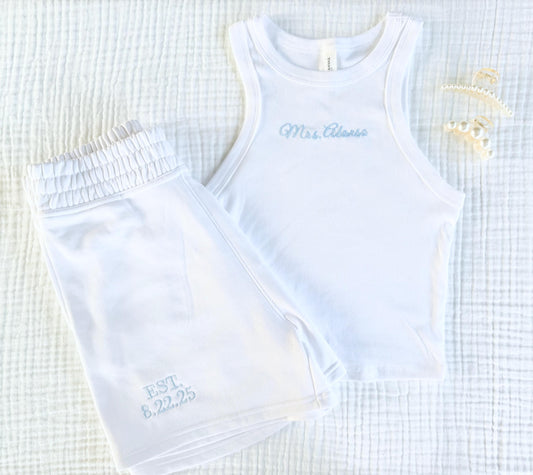 Mrs. Pajama Set, Mrs Tank & Joggers, Bridal Pjs, Bride Pajamas, Mrs. Set, Bridal Shower Outfit, Engagement Gift for Her, Embroidered