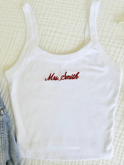 Mrs. Tank Top, Embroidered Tank, Bachelorette Outfit