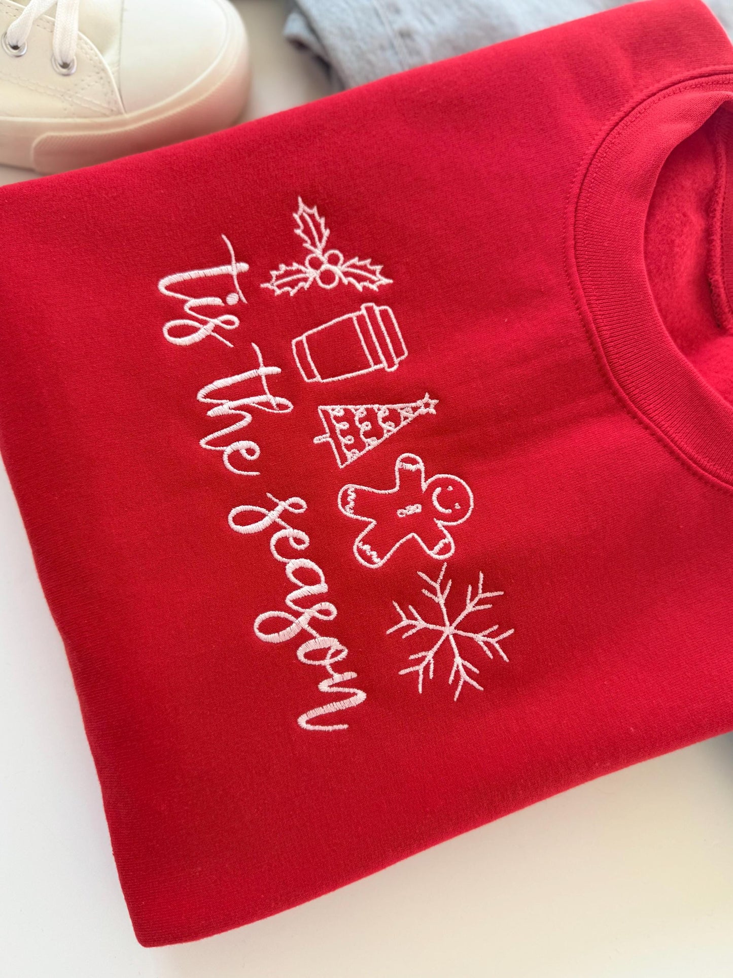 Christmas Sweatshirt Embroidered, Women's Christmas Sweater, Merry Christmas, Tis the Season, Women's Christmas Outfit, Christmas Pajamas