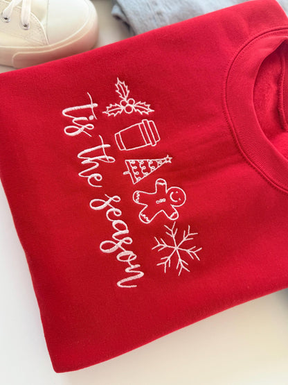 Christmas Sweatshirt Embroidered, Women's Christmas Sweater, Merry Christmas, Tis the Season, Women's Christmas Outfit, Christmas Pajamas