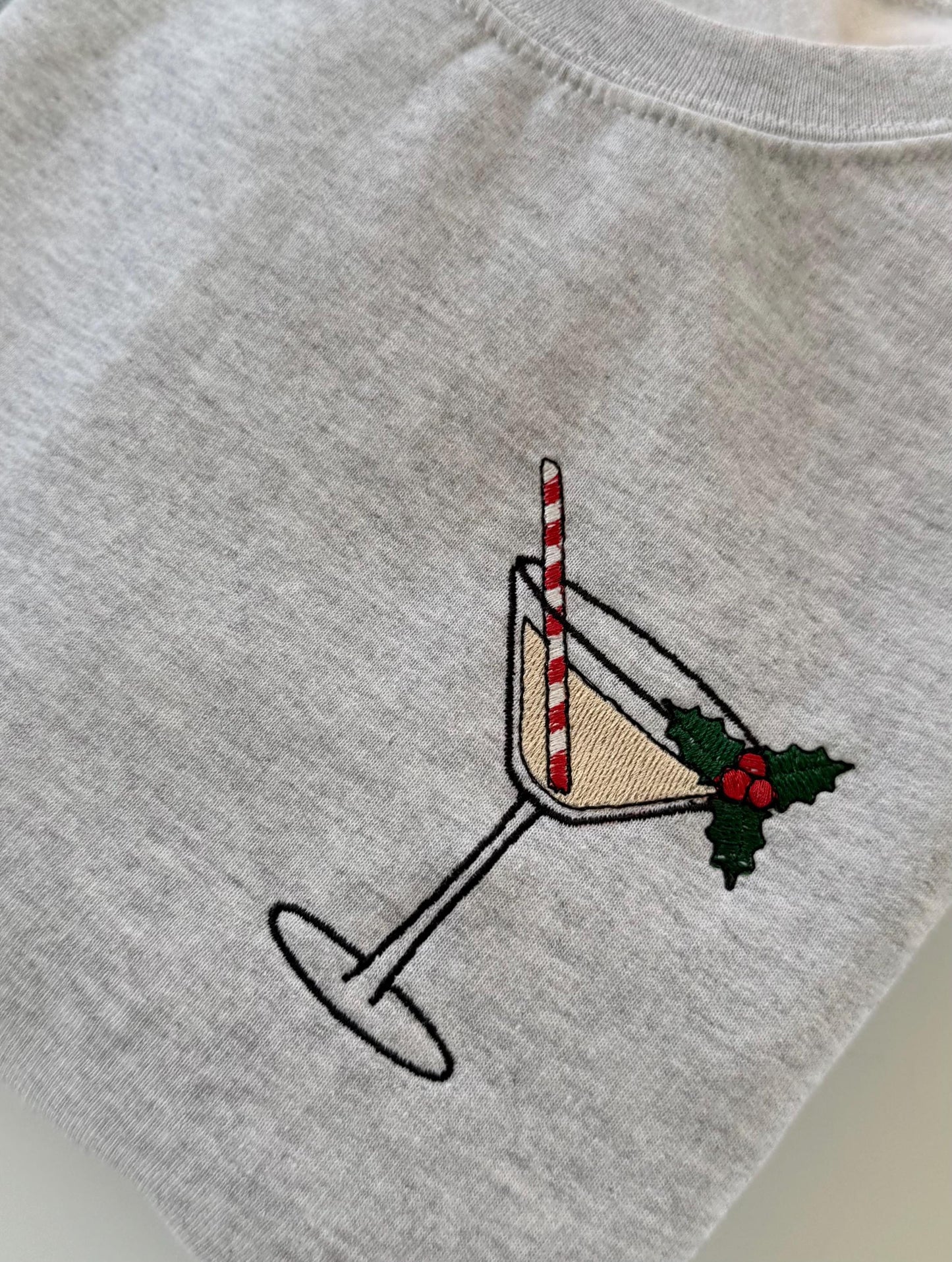 Christmas Martini Sweatshirt, Embroidered Christmas Cocktail Crewneck, Martini Lover Sweatshirt, Christmas Gift for Her