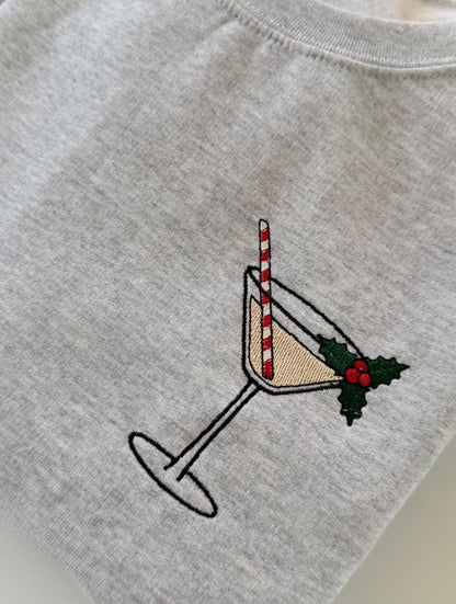 Christmas Martini Sweatshirt, Embroidered Christmas Cocktail Crewneck, Martini Lover Sweatshirt, Christmas Gift for Her