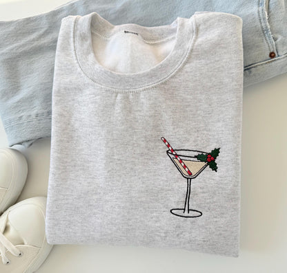 Christmas Martini Sweatshirt, Embroidered Christmas Cocktail Crewneck, Martini Lover Sweatshirt, Christmas Gift for Her