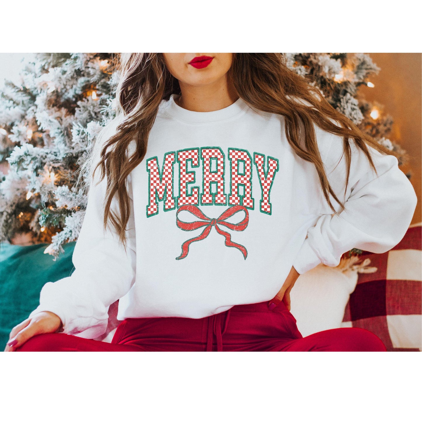 Women's Christmas Sweatshirt, Merry Christmas Sweater, Plaid Christmas Sweatshirt, Christmas Crewneck, Retro Christmas, Winter Sweatshirt