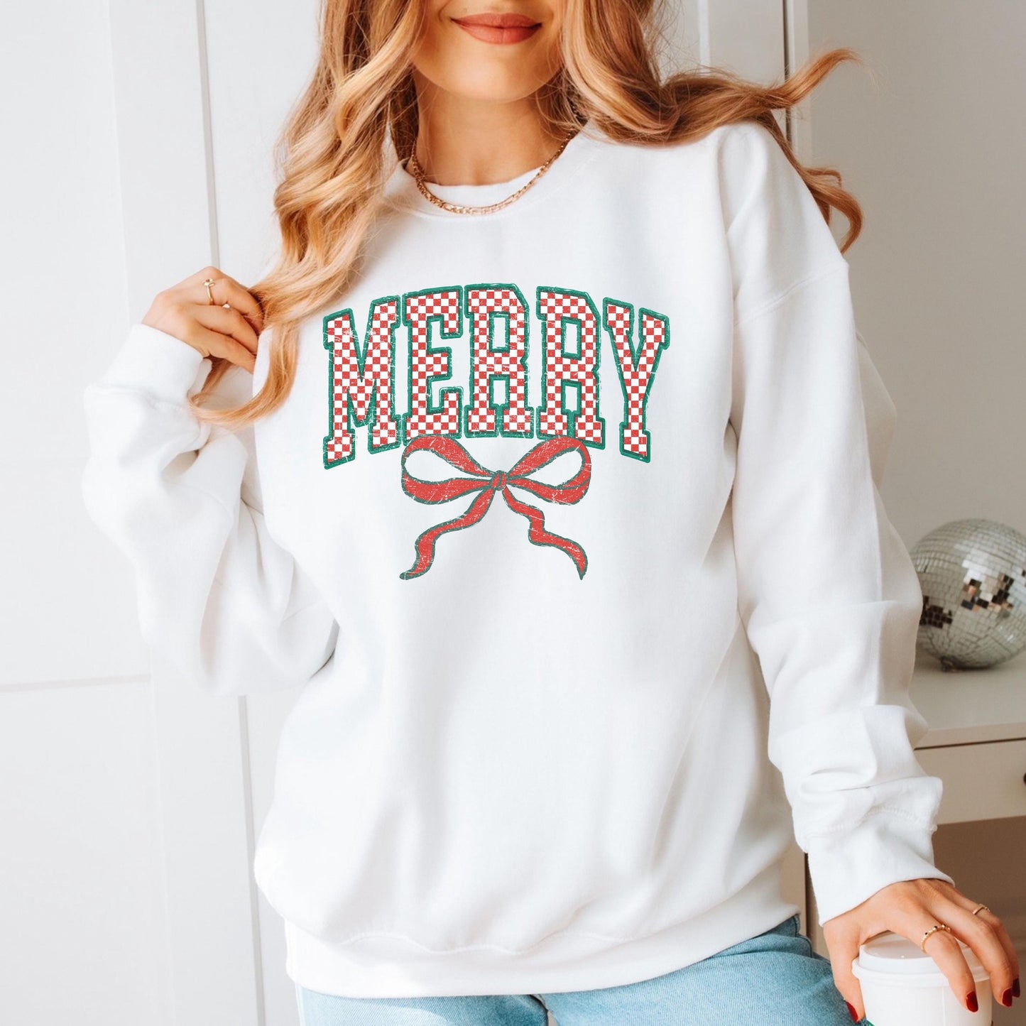 Women's Christmas Sweatshirt, Merry Christmas Sweater, Plaid Christmas Sweatshirt, Christmas Crewneck, Retro Christmas, Winter Sweatshirt
