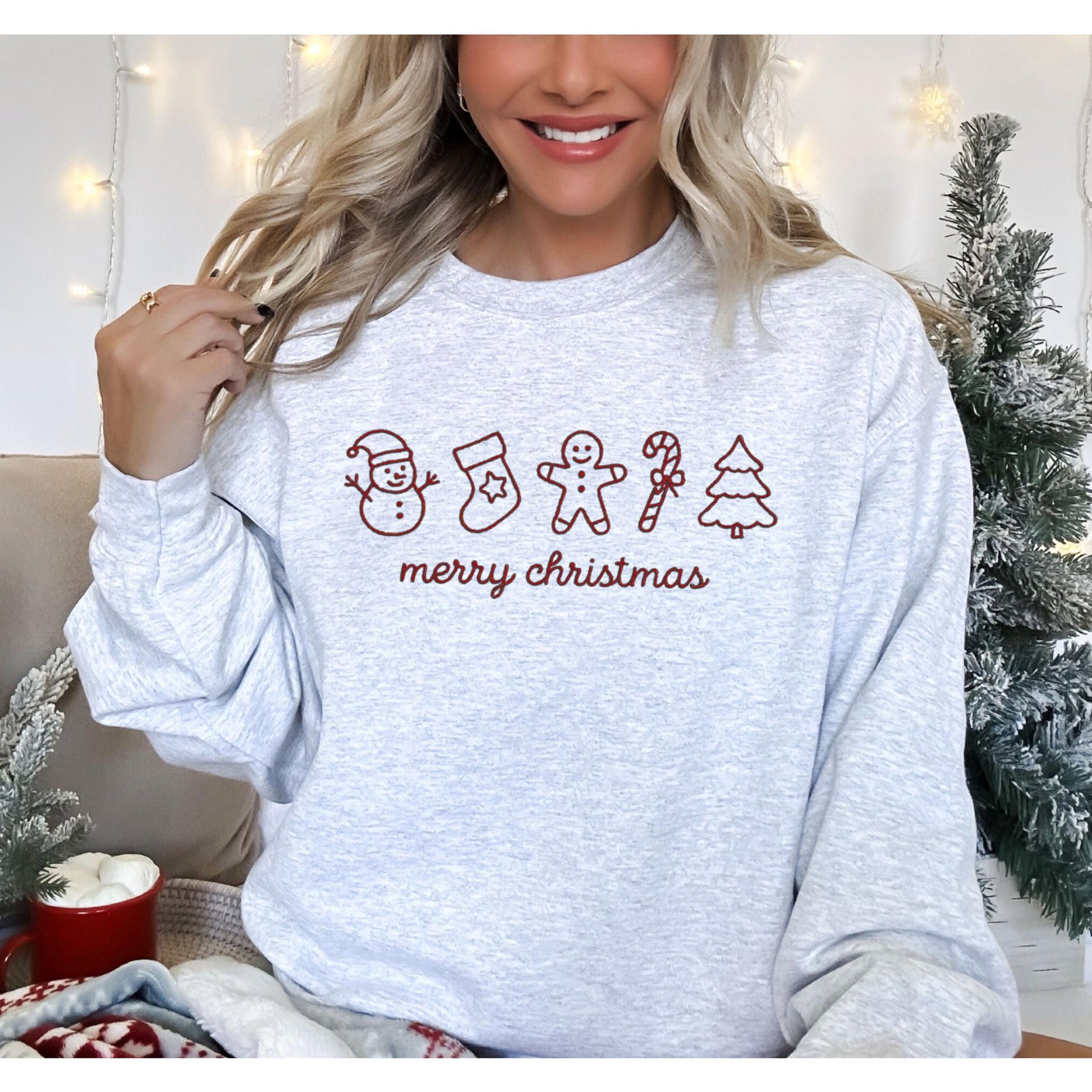 Merry Christmas Sweatshirt, Embroidered Christmas Sweater, Christmas Sweatshirt for Women, Merry Christmas Sweatshirt, Christmas Pajamas