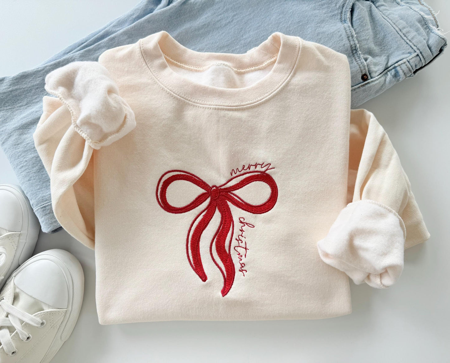 Merry Christmas Embroidered Sweatshirt, Christmas Sweatshirt, Christmas Sweatshirt for Women, Christmas Embroidery Sweatshirt