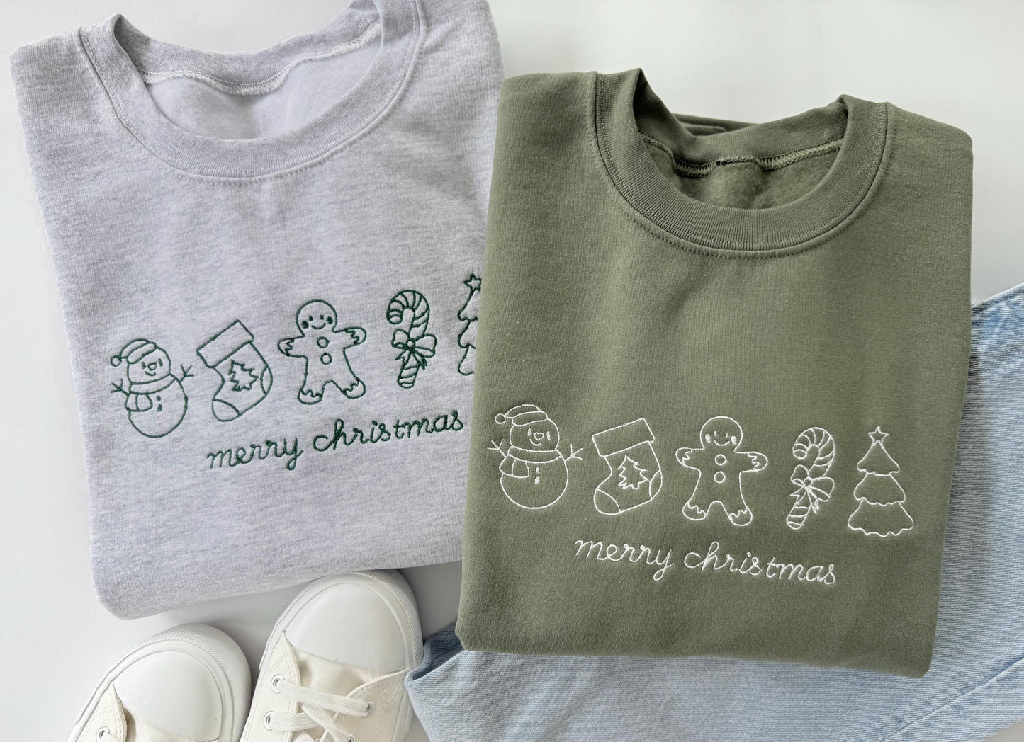 Embroidered Merry Christmas Sweatshirt: Holiday Icons, Cozy Fleece