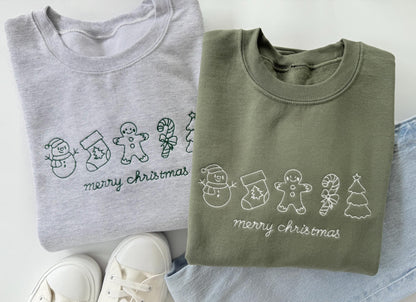Embroidered Merry Christmas Sweatshirt: Holiday Icons, Cozy Fleece