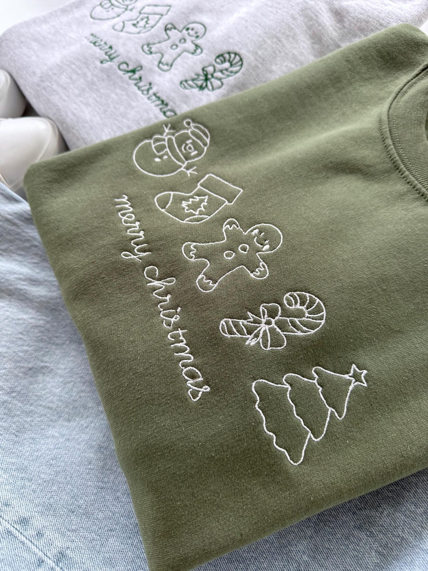 Embroidered Merry Christmas Sweatshirt: Holiday Icons, Cozy Fleece