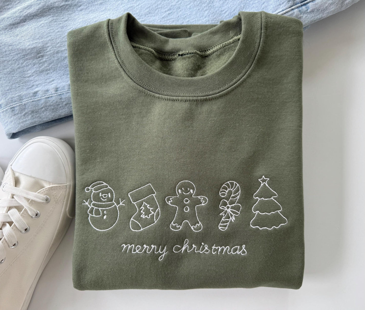 Embroidered Merry Christmas Sweatshirt: Holiday Icons, Cozy Fleece