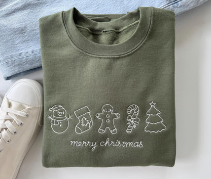 Embroidered Merry Christmas Sweatshirt: Holiday Icons, Cozy Fleece