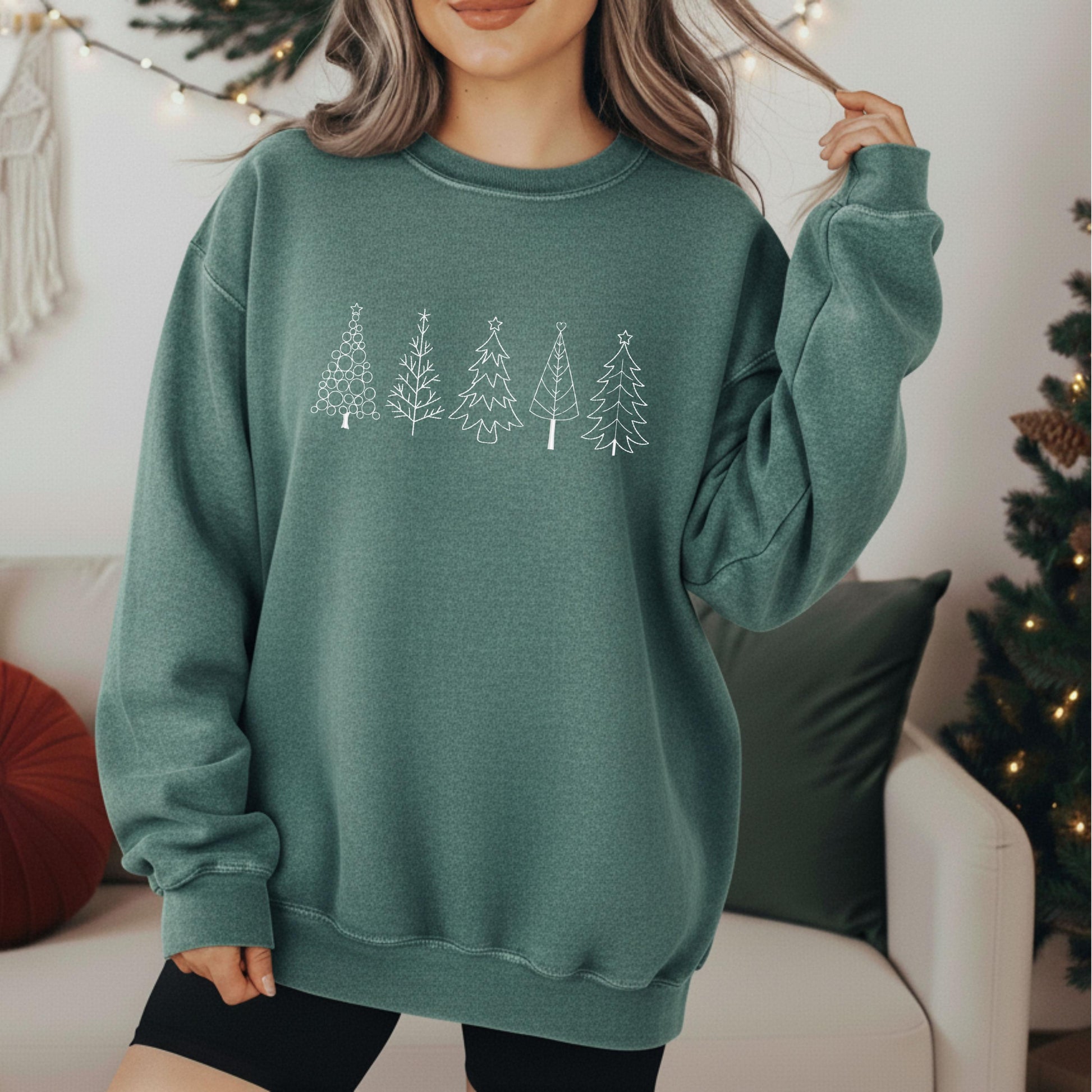 Embroidered Christmas Tree Sweatshirt: Comfort Colors Holiday Crewneck