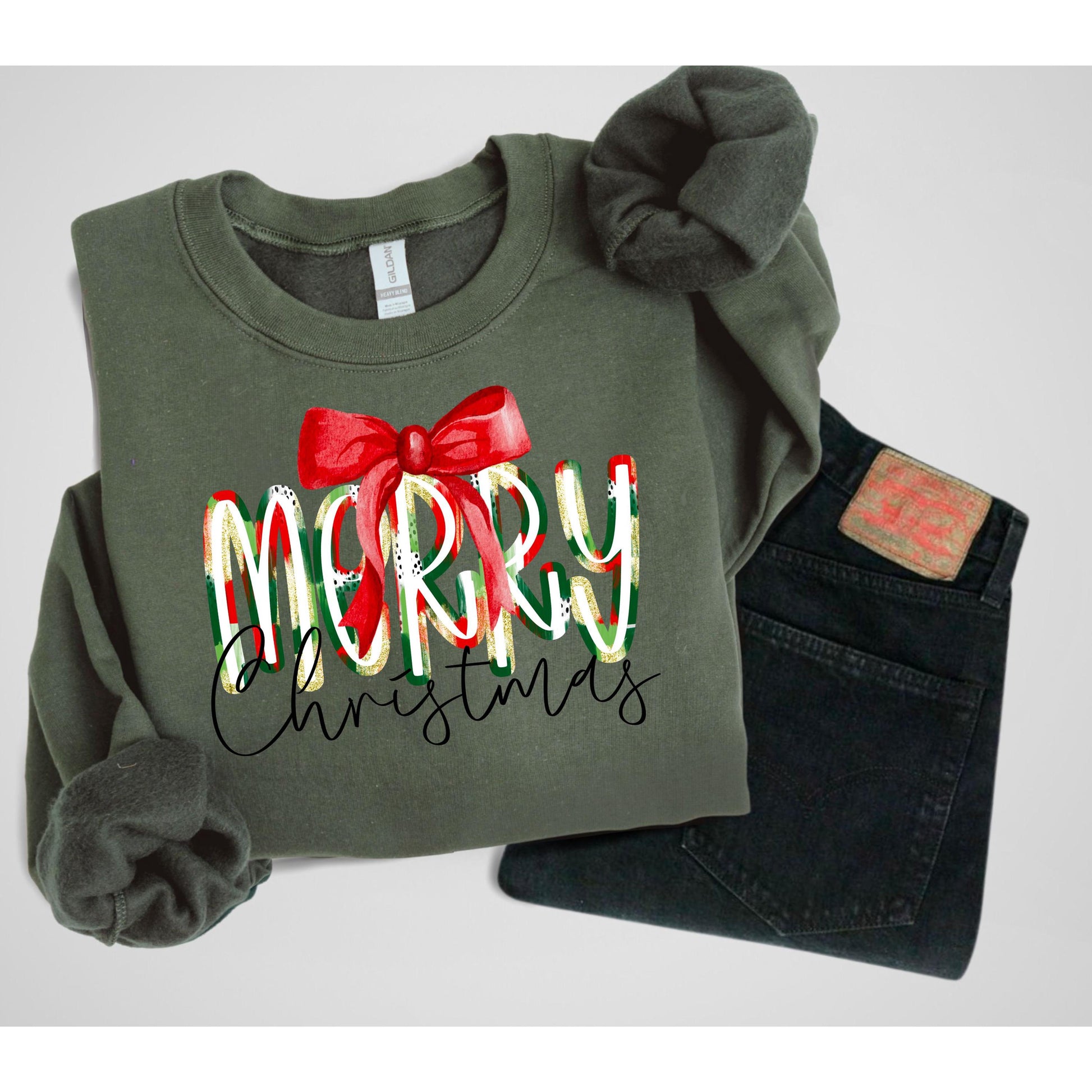 Merry Christmas Sweatshirt: Red Bow Holiday Pullover