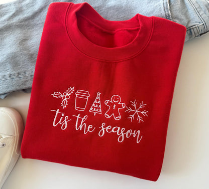 Christmas Sweatshirt Embroidered, Women's Christmas Sweater, Merry Christmas, Tis the Season, Women's Christmas Outfit, Christmas Pajamas