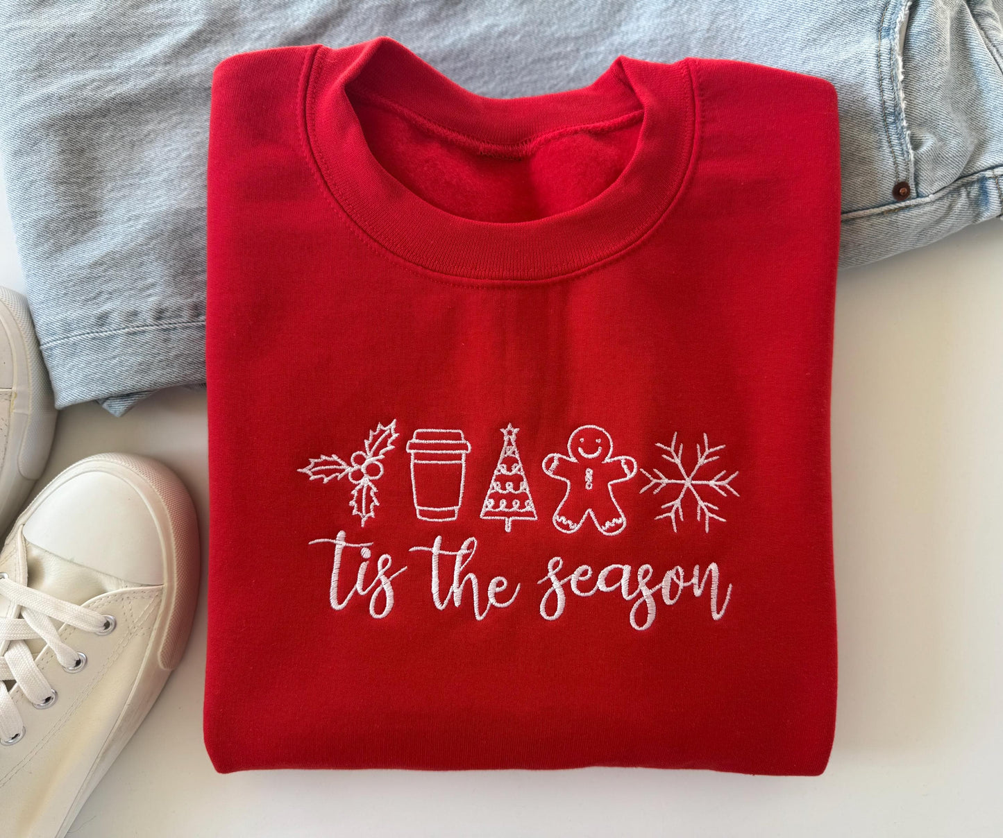 Christmas Sweatshirt Embroidered, Women's Christmas Sweater, Merry Christmas, Tis the Season, Women's Christmas Outfit, Christmas Pajamas