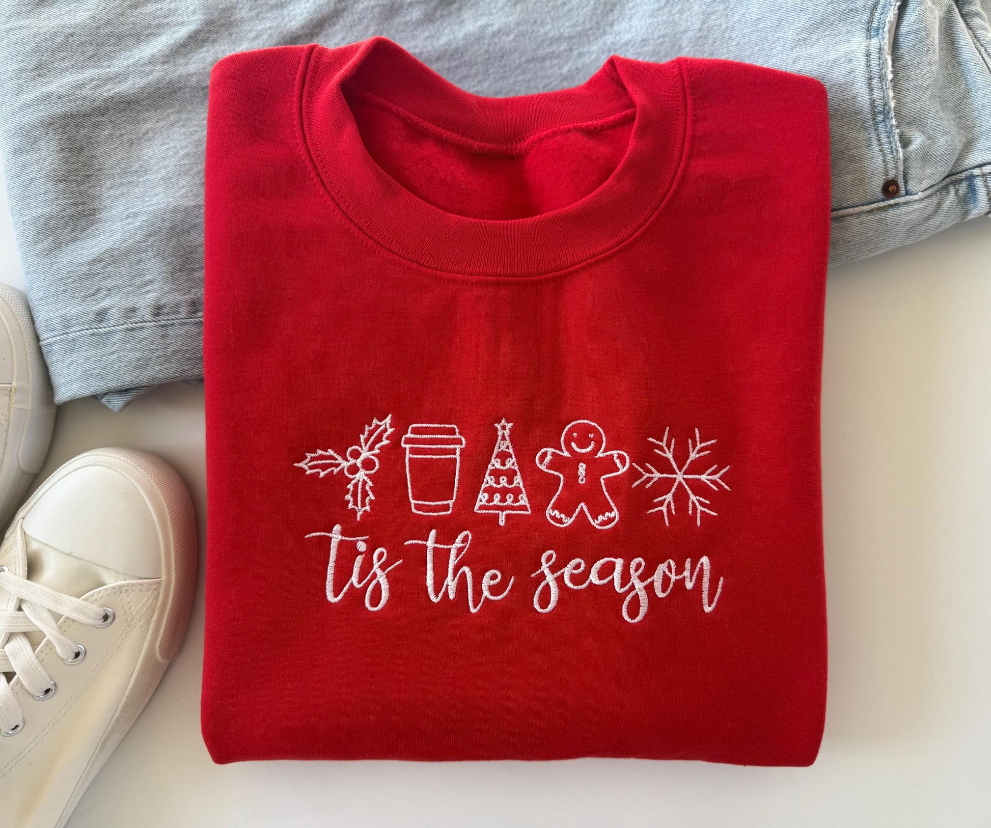 Christmas Sweatshirt Embroidered, Women's Christmas Sweater, Merry Christmas, Tis the Season, Women's Christmas Outfit, Christmas Pajamas