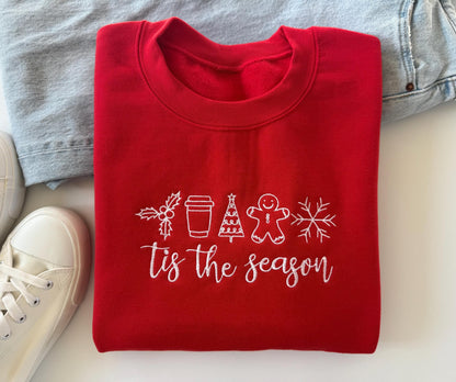 Christmas Sweatshirt Embroidered, Women's Christmas Sweater, Merry Christmas, Tis the Season, Women's Christmas Outfit, Christmas Pajamas