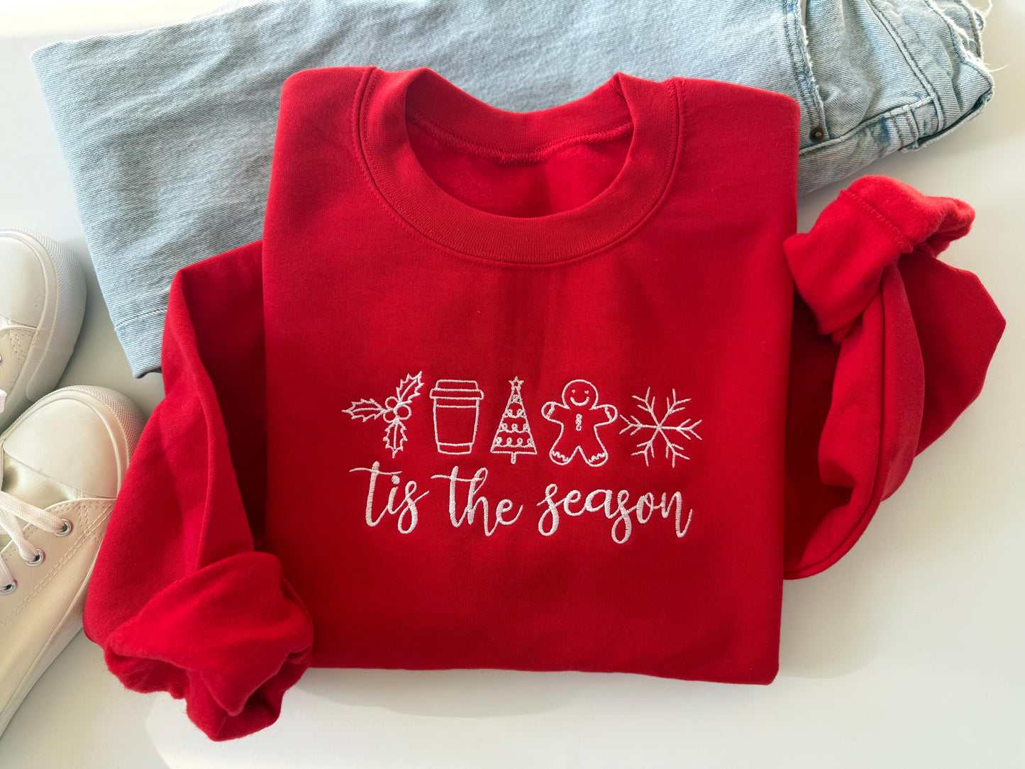 Christmas Sweatshirt Embroidered, Women's Christmas Sweater, Merry Christmas, Tis the Season, Women's Christmas Outfit, Christmas Pajamas