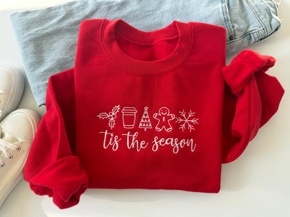 Christmas Sweatshirt Embroidered, Women's Christmas Sweater, Merry Christmas, Tis the Season, Women's Christmas Outfit, Christmas Pajamas