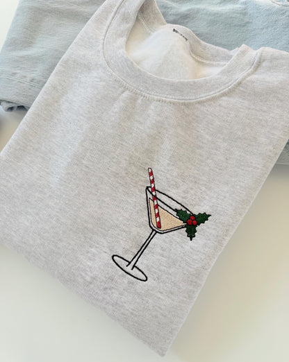 Christmas Martini Sweatshirt, Embroidered Christmas Cocktail Crewneck, Martini Lover Sweatshirt, Christmas Gift for Her