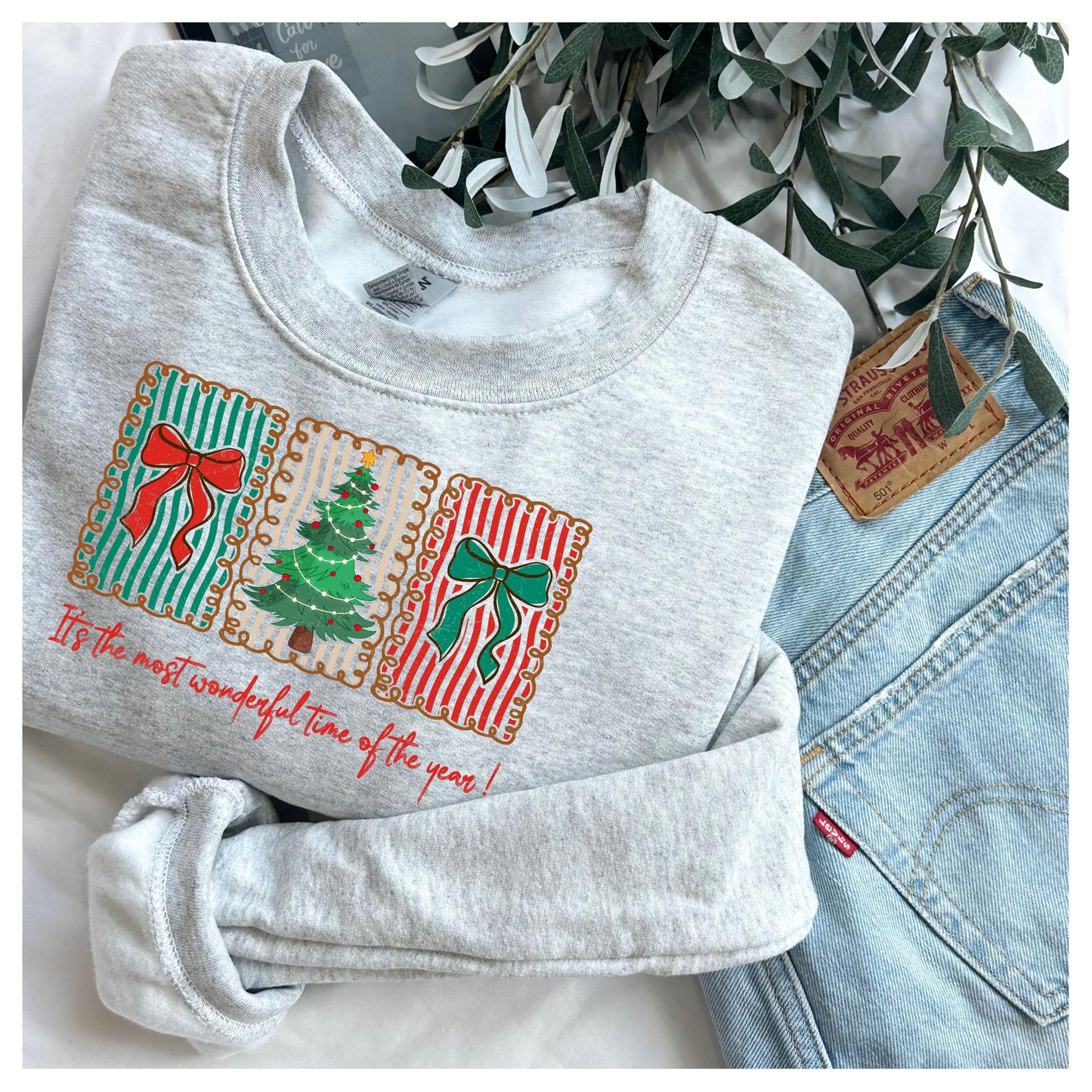 Its the Most Wonderful Time of the Year Sweatshirt Christmas Cookie Crewneck Holiday Sweater Winter Pullover Christmas Tree Bow Gift for her