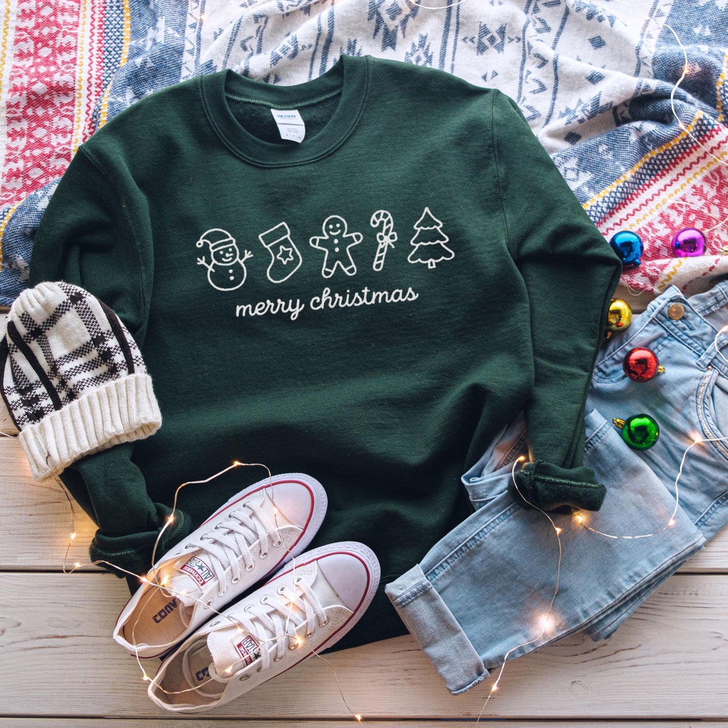 Merry Christmas Sweatshirt, Embroidered Christmas Sweater, Christmas Sweatshirt for Women, Merry Christmas Sweatshirt, Christmas Pajamas