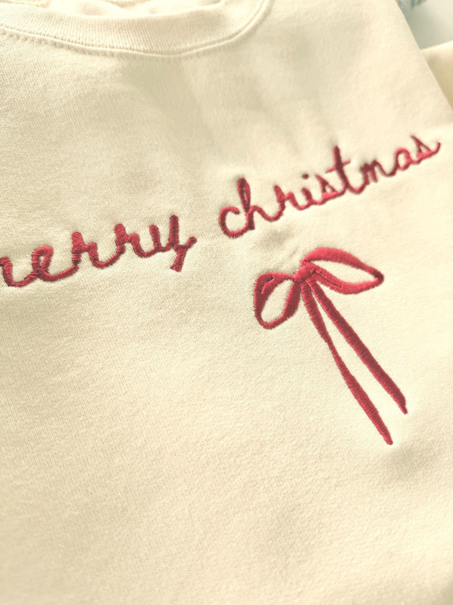 Embroidered Christmas Sweatshirt: Merry Christmas Bow Design