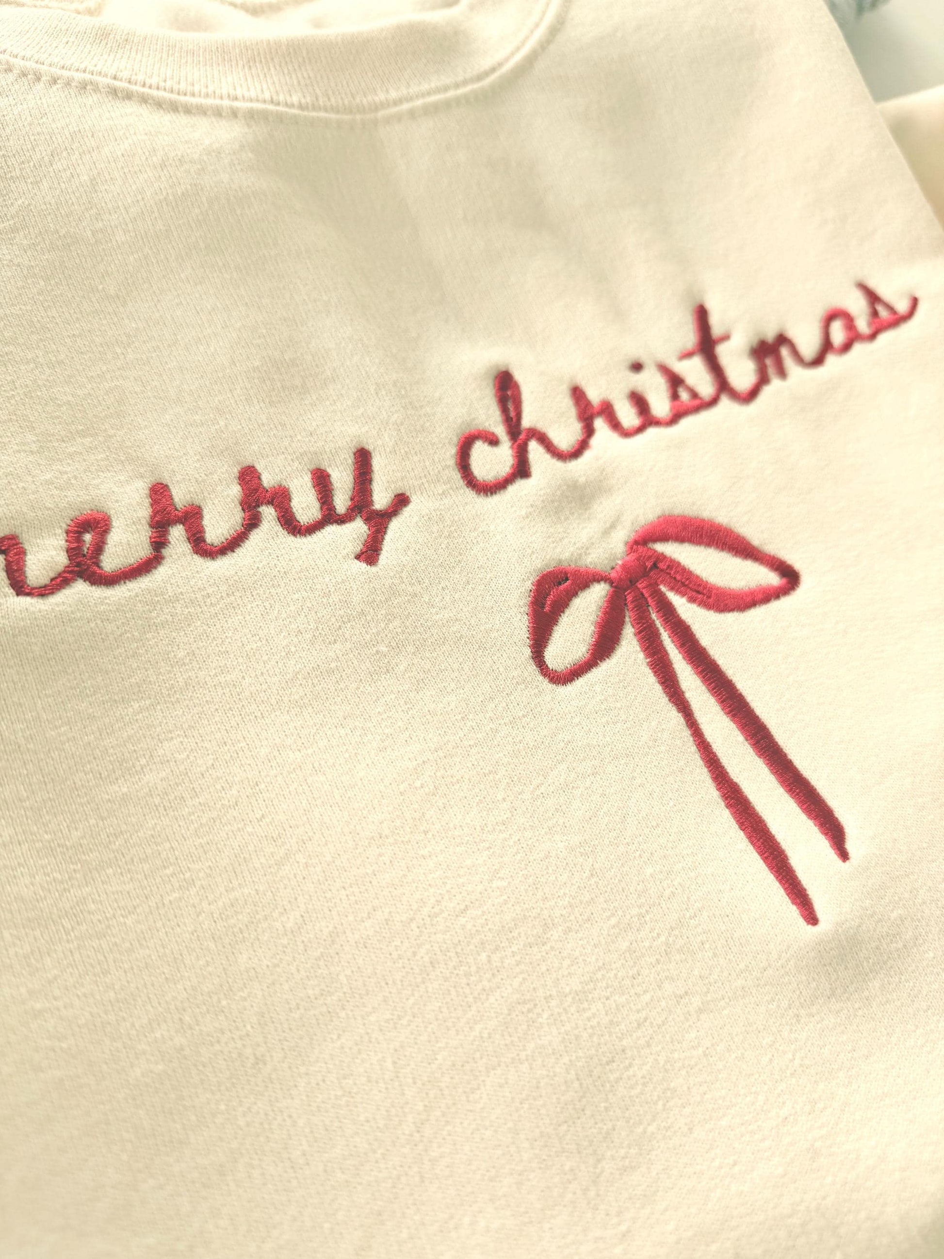 Embroidered Christmas Sweatshirt: Merry Christmas Bow Design
