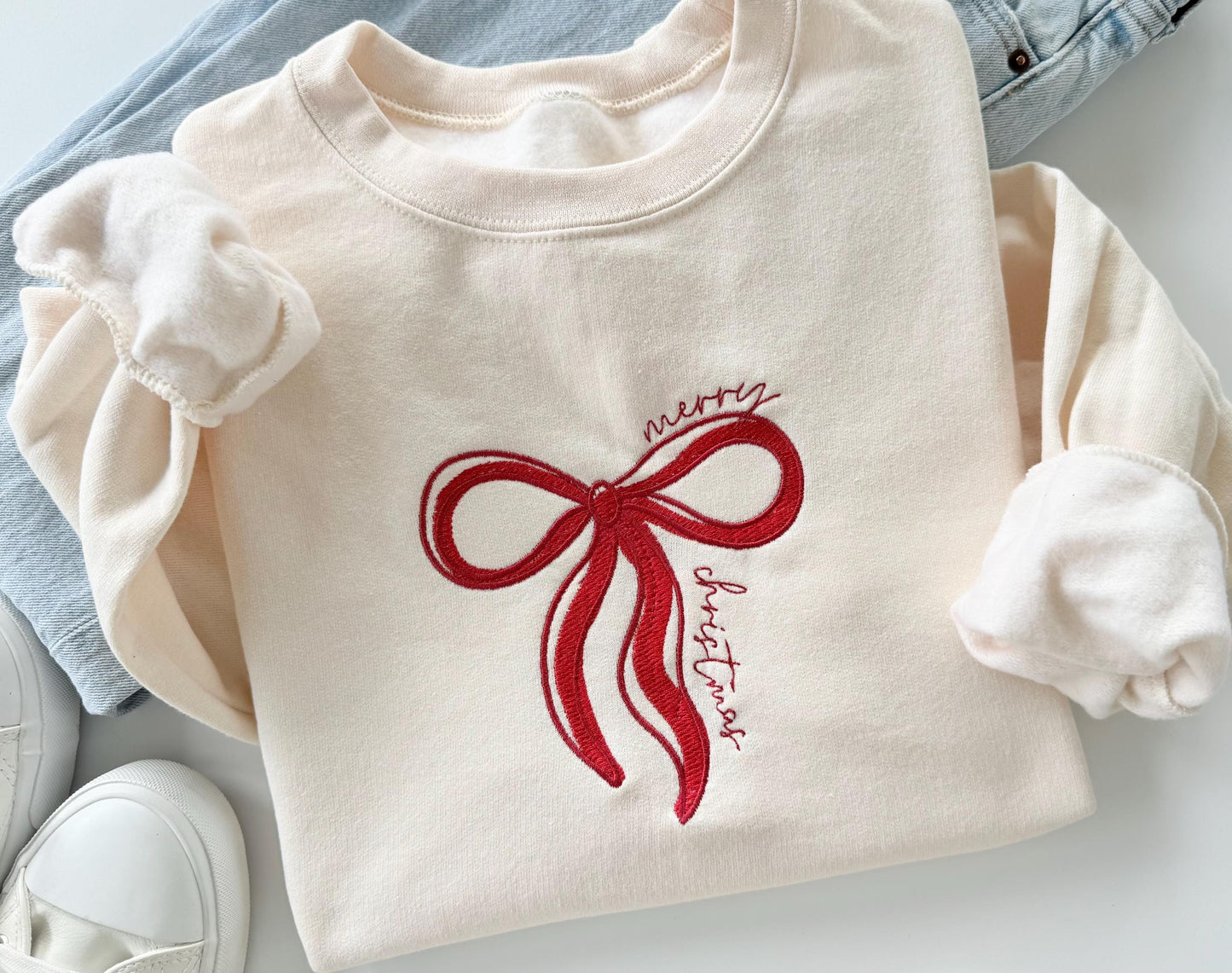 Merry Christmas Embroidered Sweatshirt, Christmas Sweatshirt, Christmas Sweatshirt for Women, Christmas Embroidery Sweatshirt