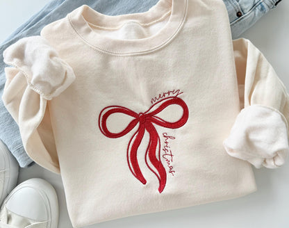 Merry Christmas Embroidered Sweatshirt, Christmas Sweatshirt, Christmas Sweatshirt for Women, Christmas Embroidery Sweatshirt