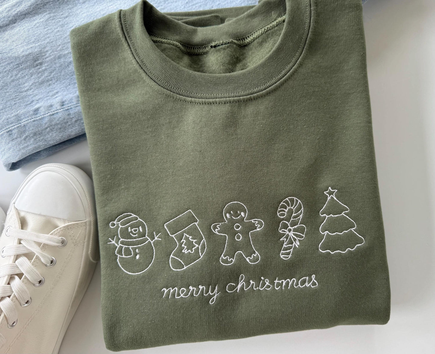 Embroidered Merry Christmas Sweatshirt: Holiday Icons, Cozy Fleece