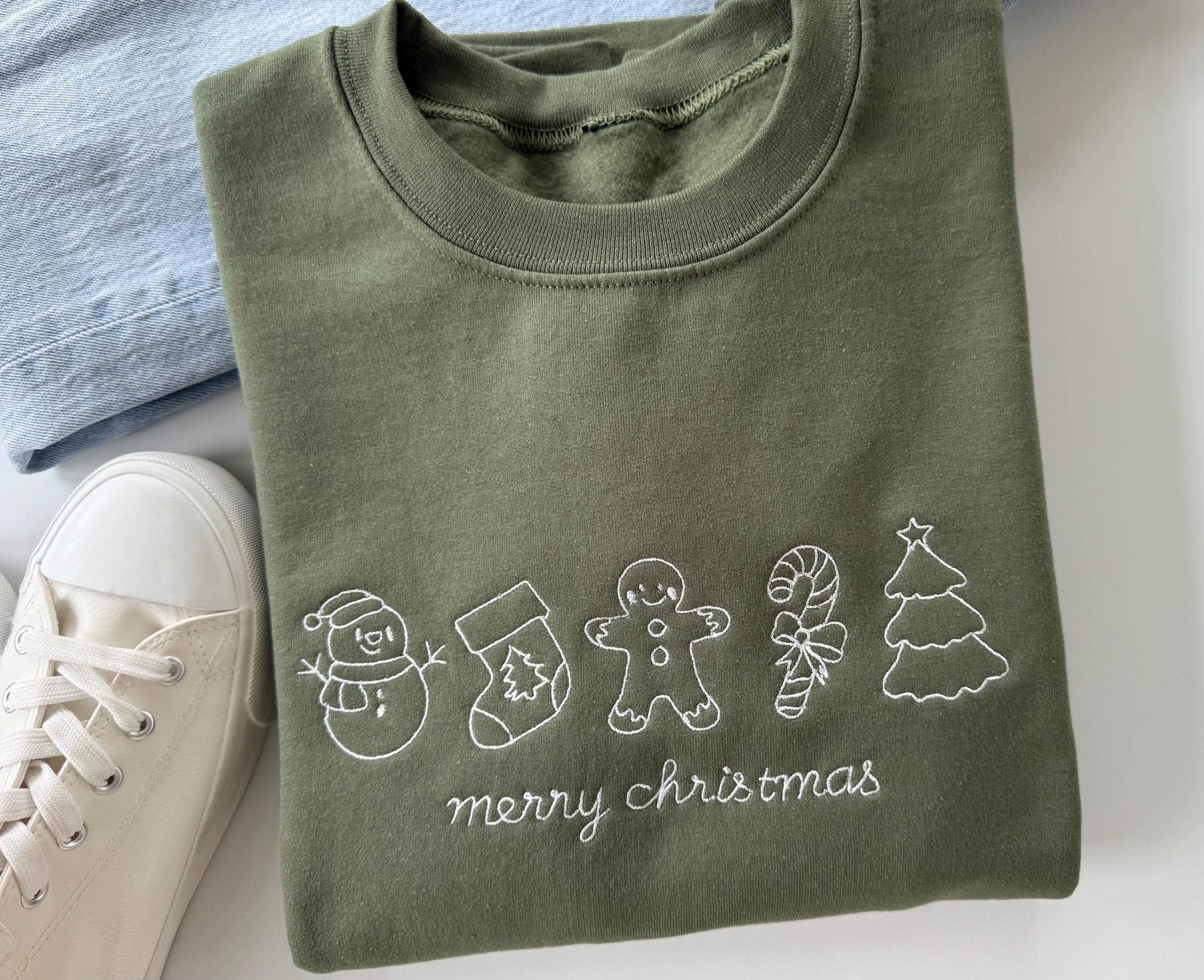 Embroidered Merry Christmas Sweatshirt: Holiday Icons, Cozy Fleece