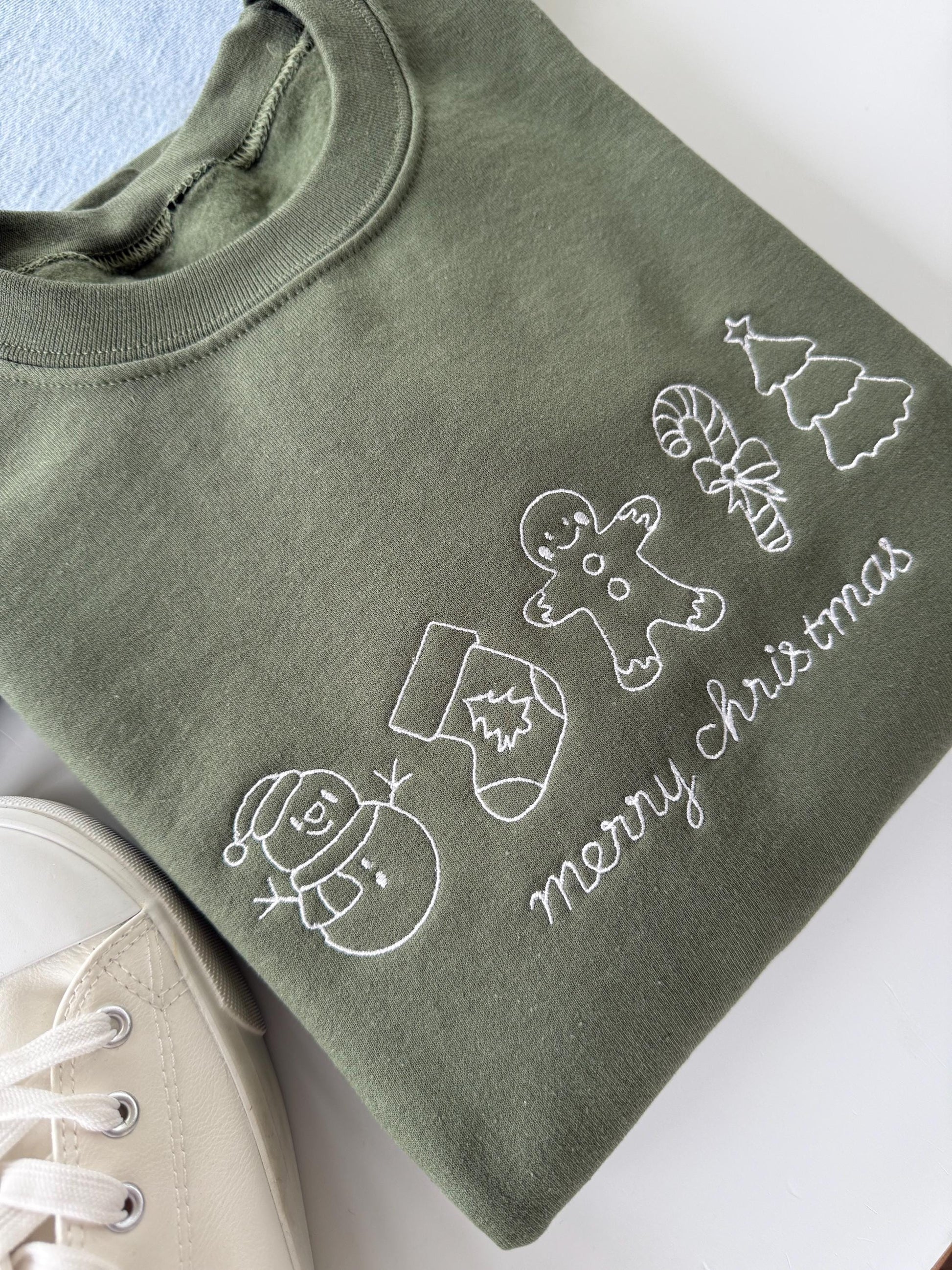 Embroidered Merry Christmas Sweatshirt: Holiday Icons, Cozy Fleece