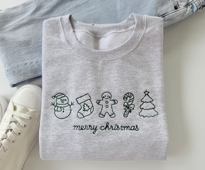 Embroidered Merry Christmas Sweatshirt: Holiday Icons, Cozy Fleece