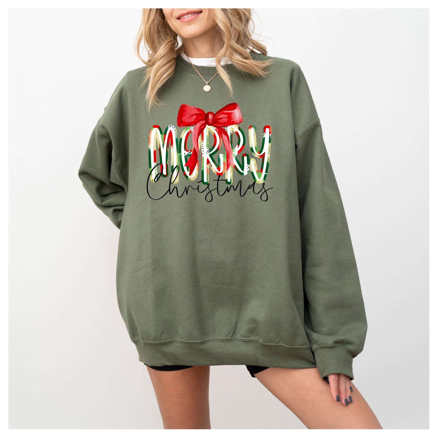 Merry Christmas Sweatshirt: Red Bow Holiday Pullover